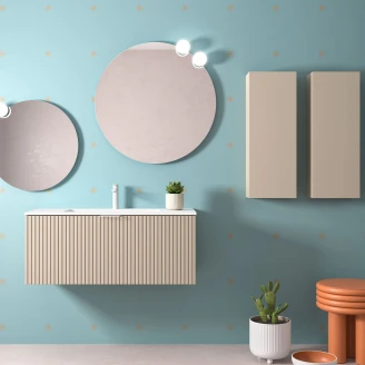 Tvättställsskåp <strong>Runa</strong>  Beige Matt 100 cm med Handfat Vit Matt