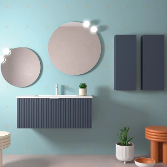 Tvättställsskåp <strong>Runa</strong>  Mörkblå Matt 100 cm med Handfat Vit Matt