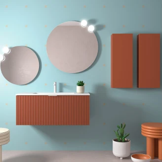 Tvättställsskåp <strong>Runa</strong>  Terrakotta Matt 100 cm med Handfat Vit Matt