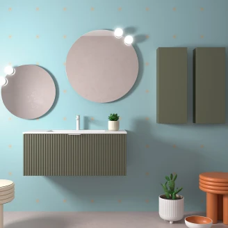 Tvättställsskåp <strong>Runa</strong>  Skogsgrön Matt 100 cm med Handfat Vit Matt