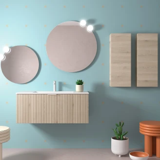 Tvättställsskåp <strong>Runa</strong>  Trä Naturlig Matt 100 cm med Handfat Vit Matt