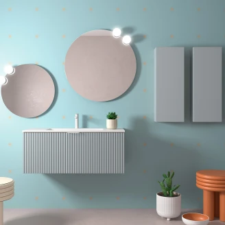 Tvättställsskåp <strong>Runa</strong>  Ljusblå Matt 100 cm med Handfat Vit Matt