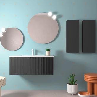 Tvättställsskåp <strong>Runa</strong>  Antracit Matt 100 cm med Handfat Vit Matt