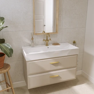 Tvättställsskåp Gold <strong>Tandem</strong>  Beige Matt 100 cm med Butler Handfat Vit Blank