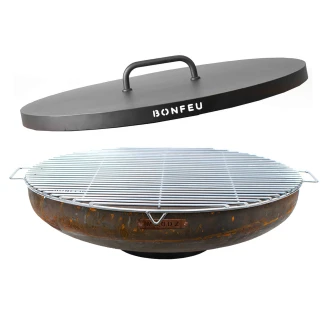 BonFeu Set med Eldskål Cortenstål 80 cm, Grillgaller & Lock