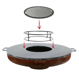 BonFeu Set med Eldskål Cortenstål 80 cm, Plancha, Subbel Stålring & Grillgaller Rund