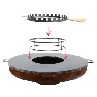 BonFeu Set med Eldskål Cortenstål 80 cm, Plancha, Subbel Stålring för Gril, Spett Ring & Grillspett