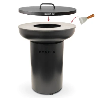 BonFeu Set med BonBiza Eldstad Svart, Lock & Stekspade