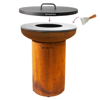 BonFeu Set med BonBiza Eldstad Cortenstål, Lock & Stekspade