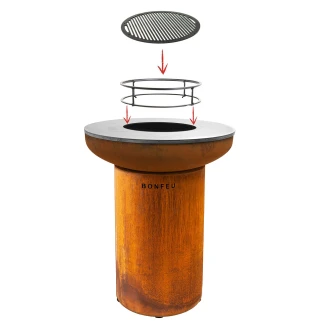BonFeu Set med BonBiza Eldstad Cortenstål, Subbel Stålring för Grill & Grillgaller Rund