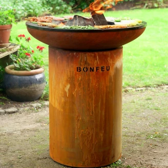 BonFeu Set med BonBiza Eldstad Cortenstål, Subbel Stålring för Grill & Grillgaller Rund