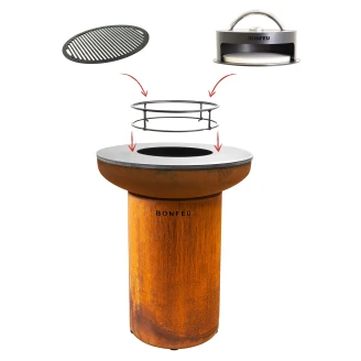 BonFeu Set med BonBiza Eldstad Cortenstål, Subbel Stålring för Grill, Grillgaller Rund & Pizzaugn