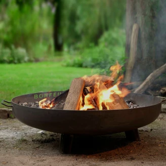BonFeu <strong>Grillset</strong>  med BonBowl Plus Eldskål Cortenstål 80 cm, Plancha, Subbel Stålring för Grill & Grillgaller Rund