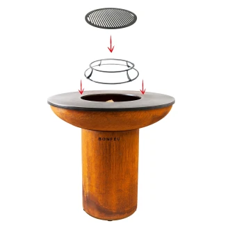 BonFeu Set med BonBiza Eldstad Cortenstål XL, Subbel Stålring för Grill & Grillgaller Rund
