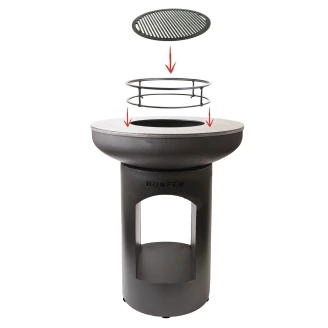 BonFeu Set med BonBiza Eldstad Öppen Svart, Subbel Stålring för Grill & Grillgaller Rund