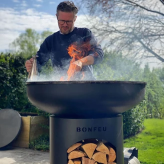 BonFeu <strong>Grillset</strong>  med BonBiza Eldstad Öppen Svart, Subbel Stålring för Grill & Grillgaller Rund
