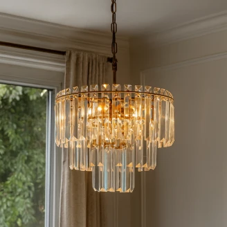 Hengelampe <strong>Brenza</strong>  M Transparent Krystall, Antikkbronse Blank Ø 36 cm