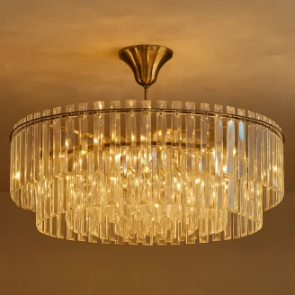 Taklampe <strong>Brenza</strong>  L Transparent Krystall, Antikkbronse Blank Ø 62 cm