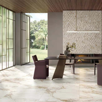 Marmor Klinker <strong>Celesta</strong>  Vit-Guld Matt-Struktur 3D 60x60 cm