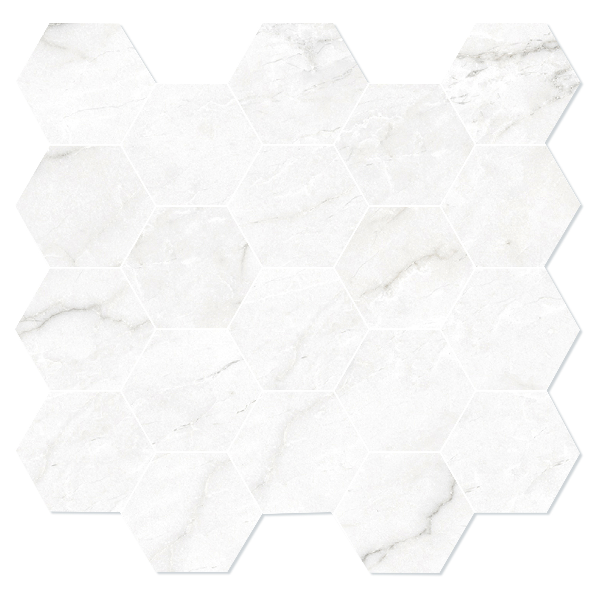 Marmor Hexagon Mosaik Klinker Venata Vit-Grå Matt-Satin 30x30 cm