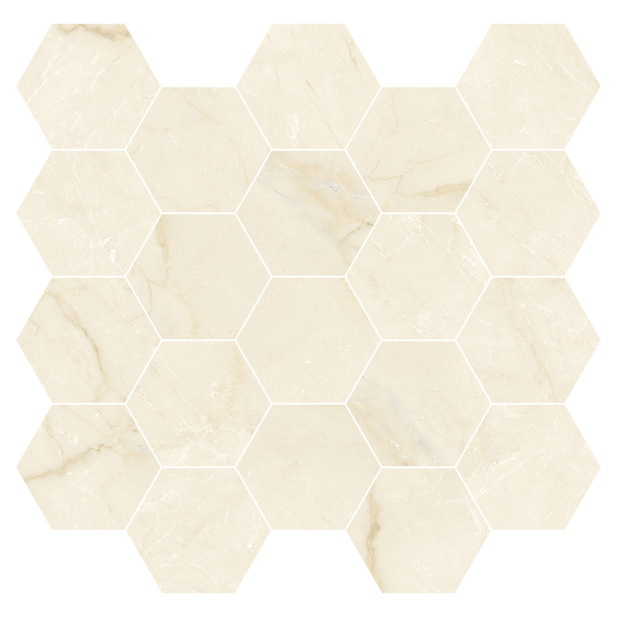 Marmor Hexagon Mosaik Klinker Venata Ljusbeige Matt-Satin 30x30 cm