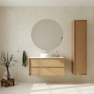 Tvättställsskåp Ekskär Ek 100 cm med Cosentino Bänkskiva Silestone Ljusbeige Polerad