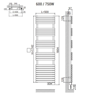 Rointe El Handdukstork 750 W Wi-Fi D Series Ljusgrå Matt