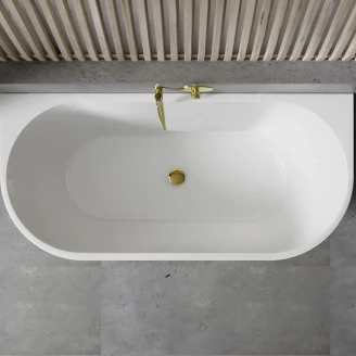 Badkar <strong>Fiore</strong>  Vit Blank 160 cm med Guld Pop-up Bottenventil