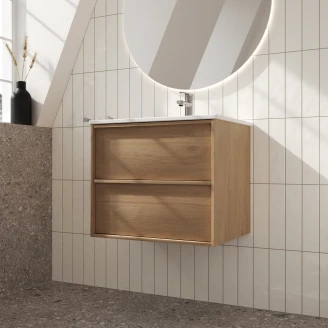 Tvättställsskåp <strong>Ekskär</strong>  Ek Matt 60 cm med Handfat Vit Blank