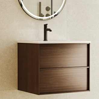 Tvättställsskåp <strong>Ekskär</strong>  Valnöt Matt 60 cm med Handfat Vit Blank