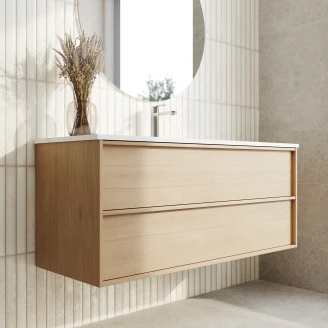 Tvättställsskåp <strong>Ekskär</strong>  Ek Matt 120 cm med Handfat Vit Blank