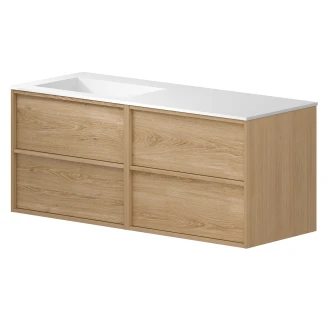 Dubbelt Tvättställsskåp <strong>Ekskär</strong>  Ek Matt 120 cm med Corian Handfat Vänster Vit Matt