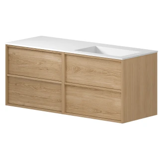 Dubbelt Tvättställsskåp <strong>Ekskär</strong>  Ek Matt 120 cm med Corian Handfat Höger Vit Matt