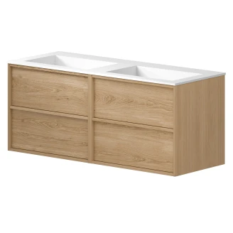 Dubbelt Tvättställsskåp <strong>Ekskär</strong>  Ek Matt 120 cm med Corian Dubbelt Handfat Vit Matt