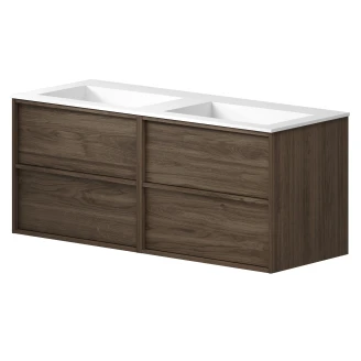 Dubbelt Tvättställsskåp <strong>Ekskär</strong>  Valnöt Matt 120 cm med Corian Dubbelt Handfat Vit Matt