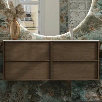 Dubbelt Tvättställsskåp <strong>Ekskär</strong>  Valnöt Matt 120 cm med Corian Handfat Höger Vit Matt