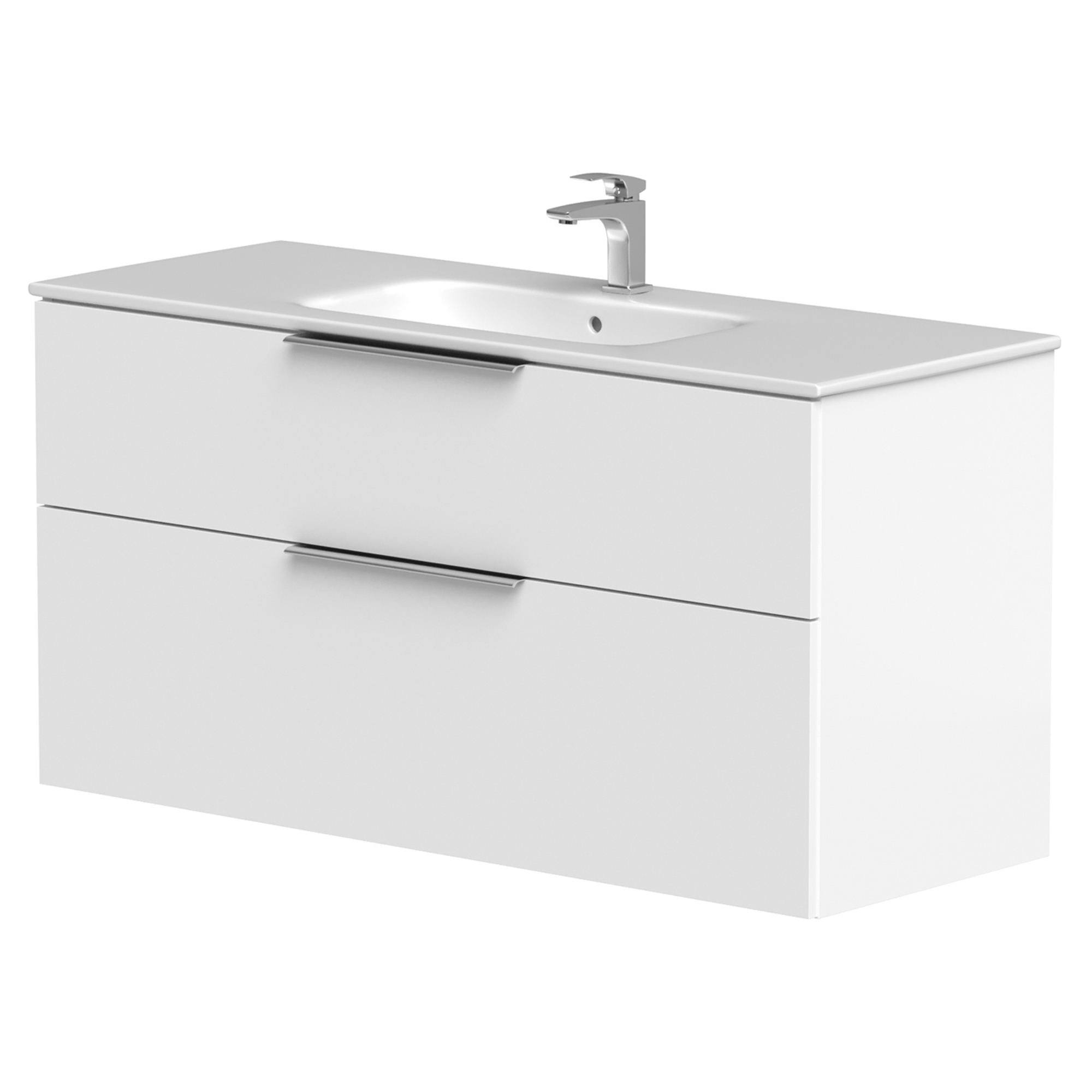 Tvättställsskåp Velira Vit Matt 120 cm med Handfat Vit & Handtagen Krom