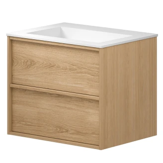 Tvättställsskåp <strong>Ekskär</strong>  Ek Matt 60 cm med Corian Handfat Vit Matt