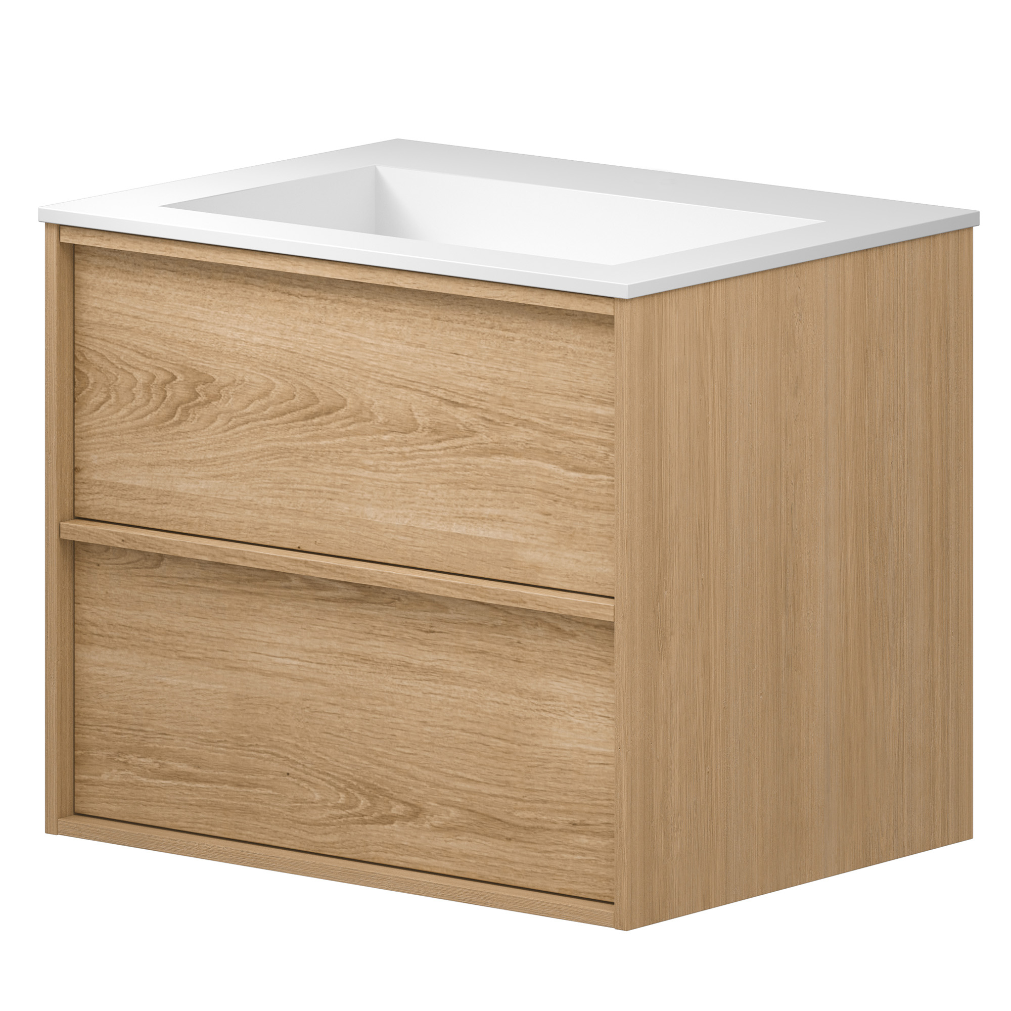 Tvättställsskåp Ekskär Ek Matt 60 cm med Corian Handfat Vit Matt