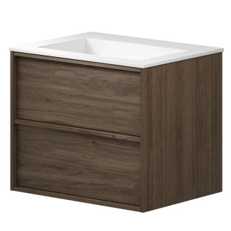 Tvättställsskåp <strong>Ekskär</strong>  Valnöt Matt 60 cm med Corian Handfat Vit Matt