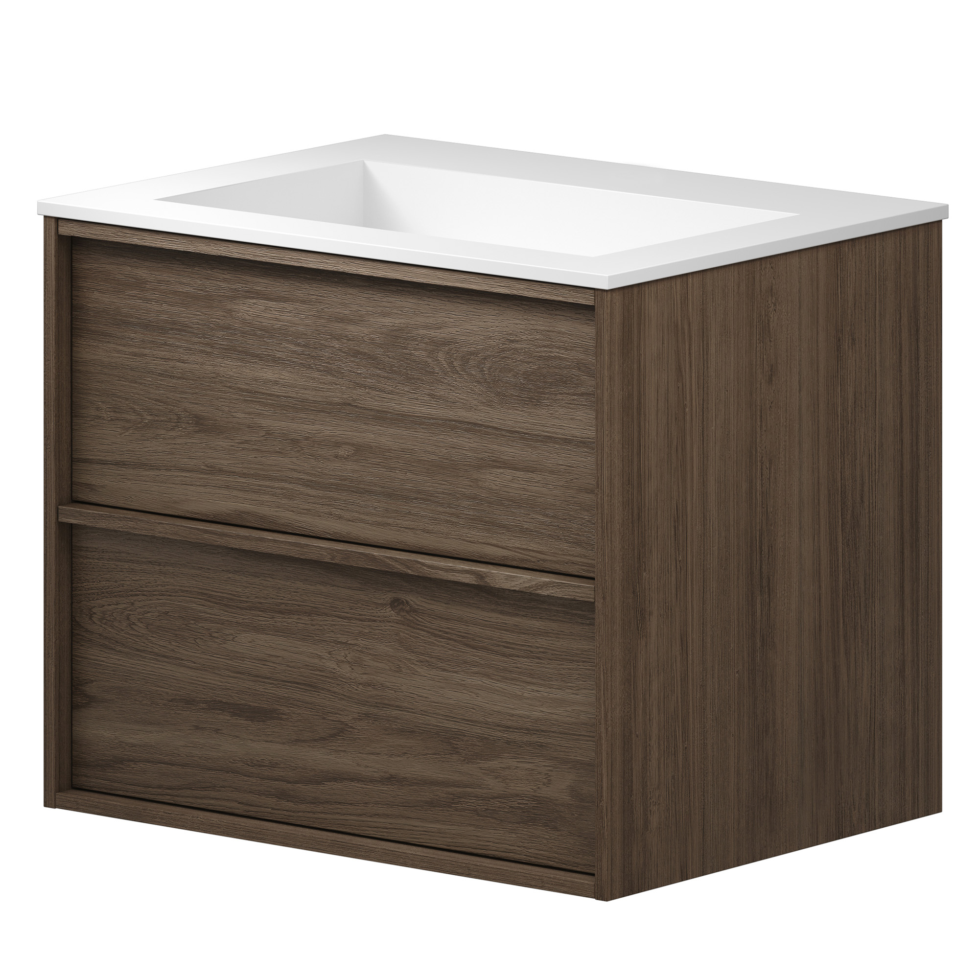 Tvättställsskåp Ekskär Valnöt Matt 60 cm med Corian Handfat Vit Matt