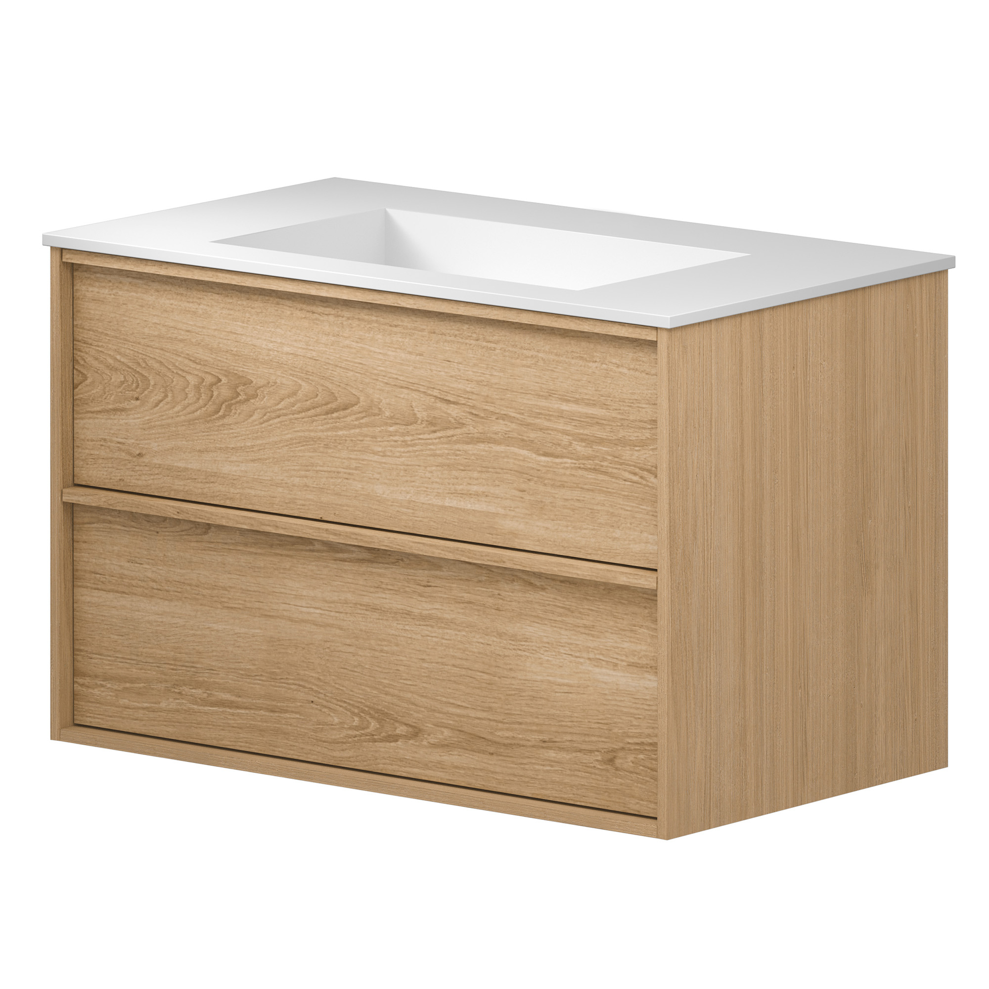 Tvättställsskåp Ekskär Ek Matt 80 cm med Corian Handfat Vit Matt