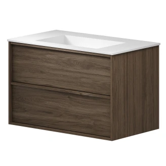 Tvättställsskåp <strong>Ekskär</strong>  Valnöt Matt 80 cm med Corian Handfat Vit Matt