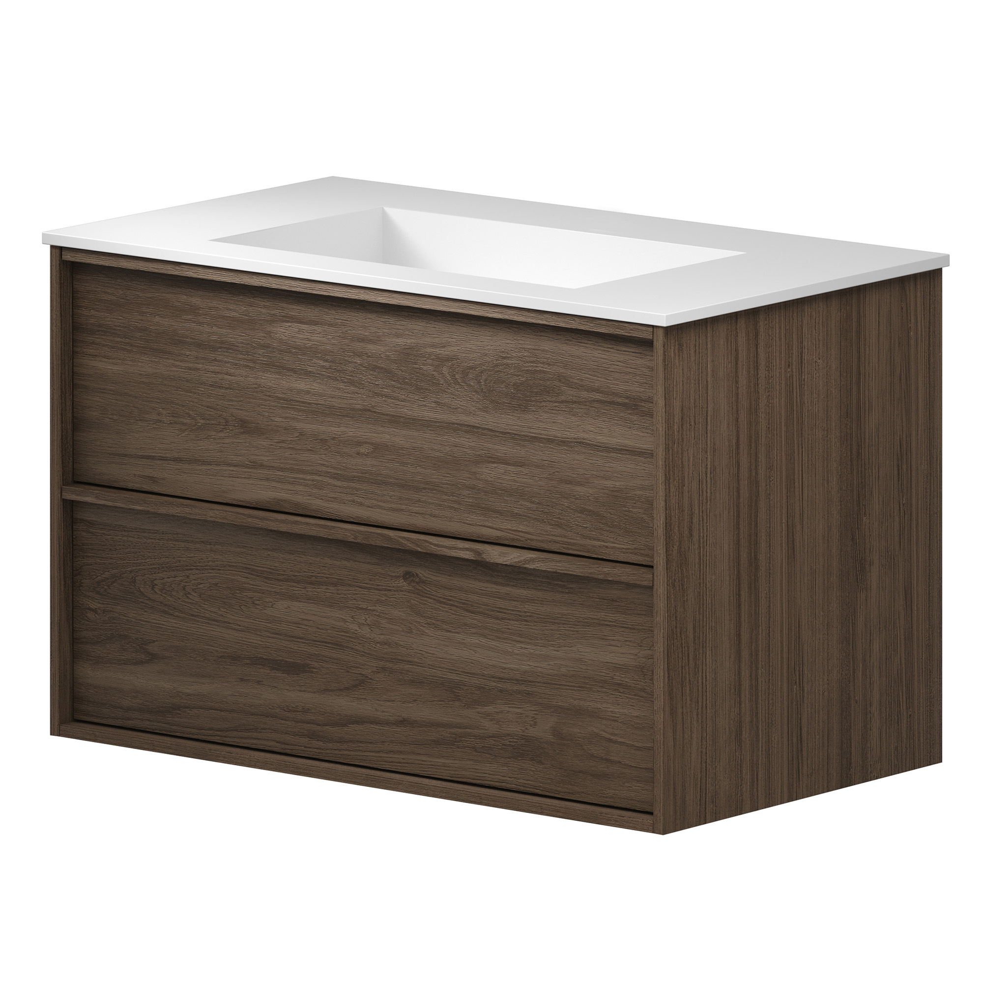 Tvättställsskåp Ekskär Valnöt Matt 80 cm med Corian Handfat Vit Matt