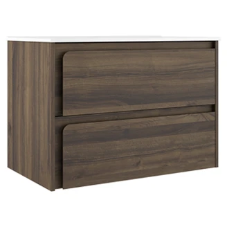 Tvättställsskåp <strong>Clarte</strong>  Walnut Matt 80 cm med Handfat Vit Blank