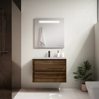 Tvättställsskåp <strong>Clarte</strong>  Walnut Matt 80 cm med Handfat Vit Blank