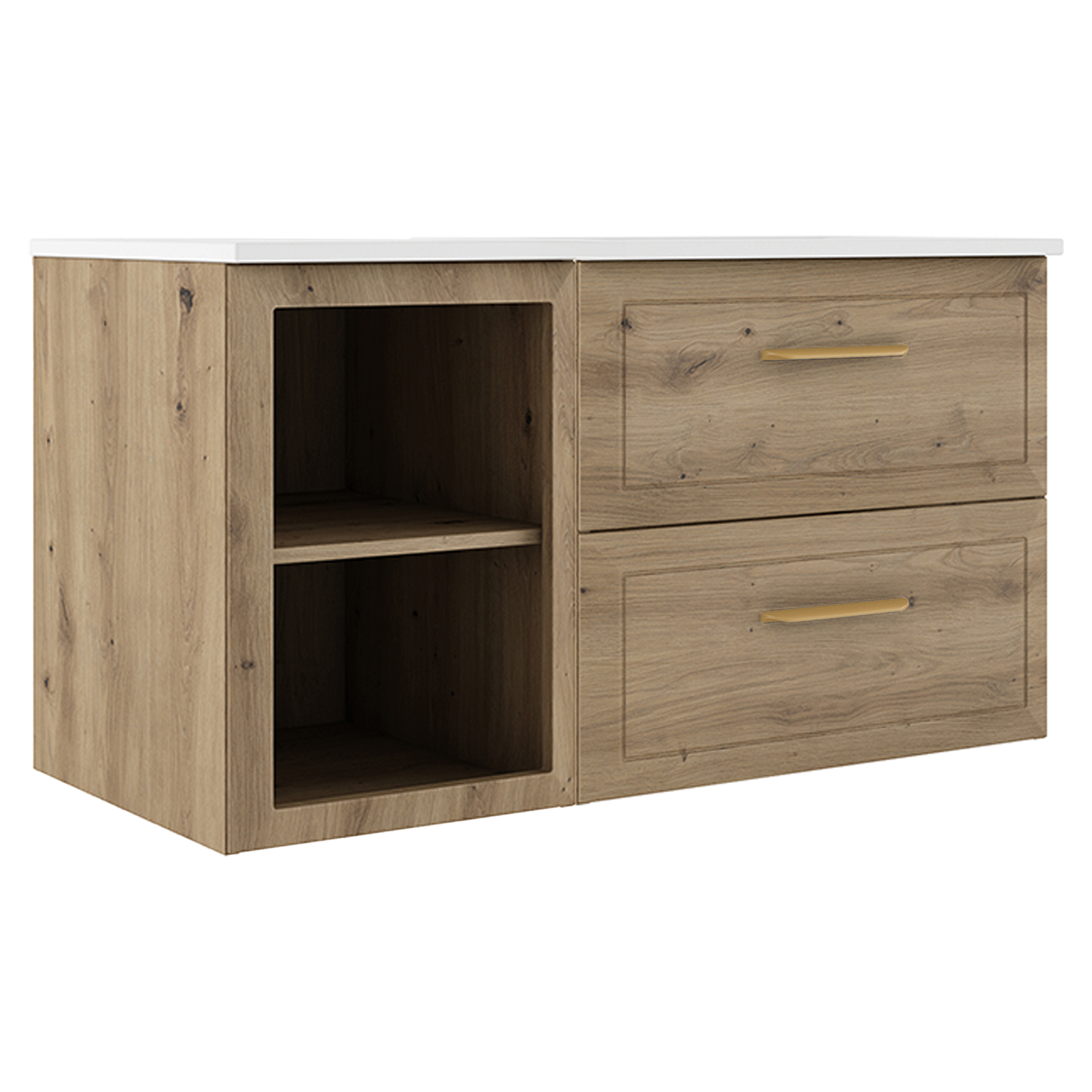 Tvättställsskåp Gold Tandem Ek Matt 40+60 cm med Handfat Vit Blank