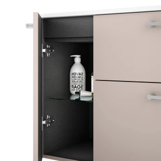 Badrumskommod Krom Ombra Beige 100 cm Höger med Handfat Vit & Ben