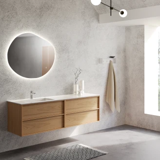 Dubbelt Tvättställsskåp <strong>Ekskär</strong>  Ek Matt 120 cm med Corian Handfat Vänster Vit Matt