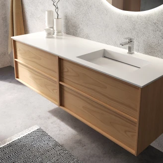 Dubbelt Tvättställsskåp <strong>Ekskär</strong>  Ek Matt 120 cm med Corian Handfat Höger Vit Matt